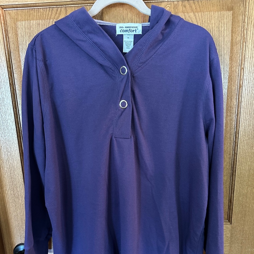 All American Comfort Purple T-Shirt Knit Hoodie.  Size 1X.